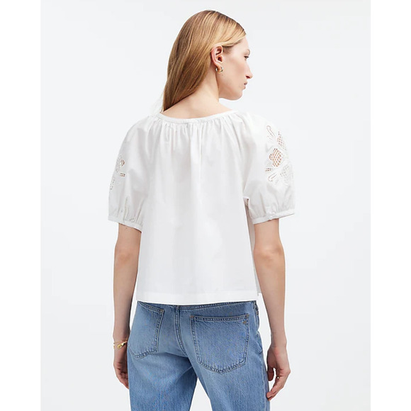 Madewell Puff Sleeve A Line Top Embroidered Poplin White Cottagecore Medium NWT - Picture 3 of 14